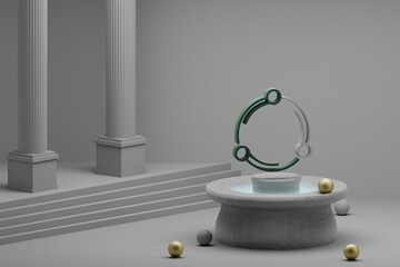 Aufkleber - Beautiful abstract illustrations Marketing symbol icon on a fountain and column background. 3d rendering illustration. Seo And Business.