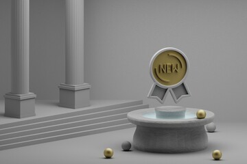 Aufkleber - Beautiful abstract illustrations NEW Badge symbol icon on a fountain and column background. 3d rendering illustration