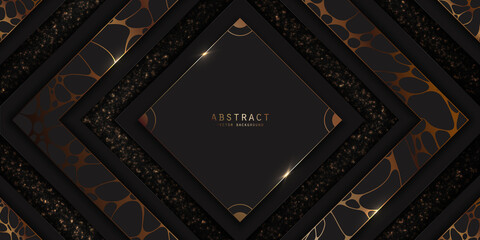 Canvas Print - Vector abstract premium background with shiny glitter, animal print and a frame with a golden border. Luxury layered geometric modern backdrop in black and gold colors with place for text