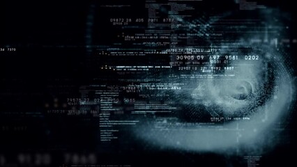 Aufkleber - Futuristic abstract de-focus Metaverse data matrix, meta, telemetry and encrypt numbers display with particles simulation in cyber space environment for HUD loop background
