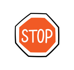 Hand drawn traffic stop sign. Doodle stop road signal. Vector illustration isolated on white background.