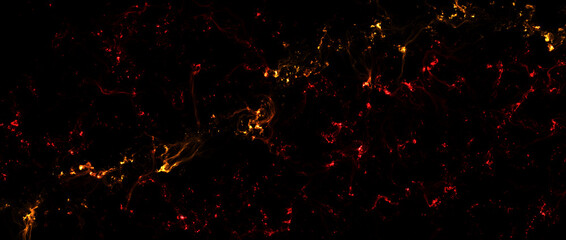 Wall Mural - Abstract View from plasma fire hell. red wallpaper, the universe is filled with nebulae and galaxies. Panoramic shot, wide format. abstract sky background. copy spase