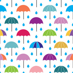 Wall Mural - Umbrellas rain seamless pattern design winter background