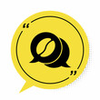 Black Coffee and conversation icon isolated on white background. Coffee talk. Speech bubbles chat. Yellow speech bubble symbol. Vector