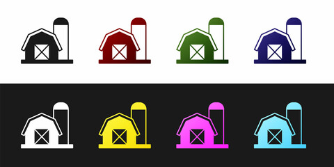 Poster - Set Farm house icon isolated on black and white background. Vector