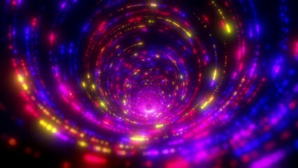 Wall Mural - Colorful neon light trails, forming soft bokeh moving in a circular pattern against black.