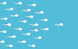 The sperm cell leader . Active sperm cells swim to the egg. Background of moving sperm. Vector illustration.