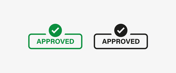 Aufkleber - approved label banner with checkmark icon button. accepted button with checkbox frame tick icon, check mark sign - line outline frames