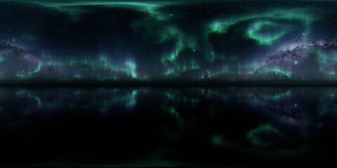 hdri - ice terrain with aurora borealis on the sky 48 - panorama