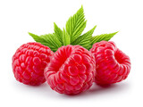 Fototapeta  - Raspberry isolated. Red raspberries with green leaf isolate. Raspberry with leaves isolated on white background. With clipping path. Full depth of field.