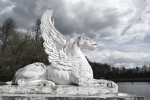 Black And White Photo Of The Gryphon Sculpture In Marfino 