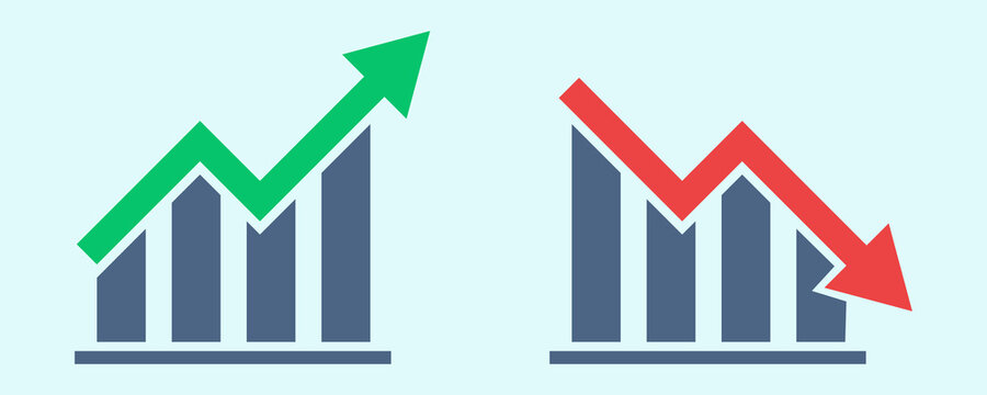 Financial arrows up and down. Vector graph with green and red arrows. Chart with increase, decrease. Vector 10 EPS.
