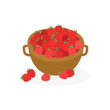 Wicker basket full of fresh strawberries.
