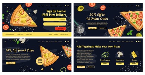 Wall Mural - Pizza online order offer at landing banner set