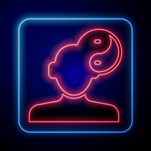Glowing Neon Yin Yang Symbol Of Harmony And Balance Icon Isolated On Black Background. Vector