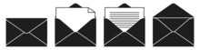 Black Envelope Icon Vector Set. Mail, E-mail, Letter, Or Document Icons Isolated On A White Background.