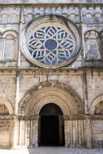 Cognac, France - April 25, 2022:Rose Window And Door Form Chuch St Leger In Cognac In Charente France