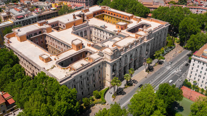 Wall Mural - Aerial view of the Italian Ministry of Education located in the Trastevere district of Rome, Italy. The ministry is located in a beautiful historic building.