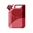 Colorful metal jerry can integrated carrying handle and cap with a locking pin for storage and transportation of flammable fuels. Isolated background. Flat cartoon illustration for poster, web design