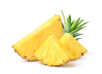 Wall Mural - pineapple with cut in half and slices isolated on white background.
