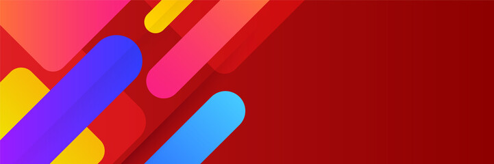 Colorful web banner concept with push button. Collection of horizontal promotion banners with gradient colors and abstract dynamic shapes. Header design for website. Vibrant background.