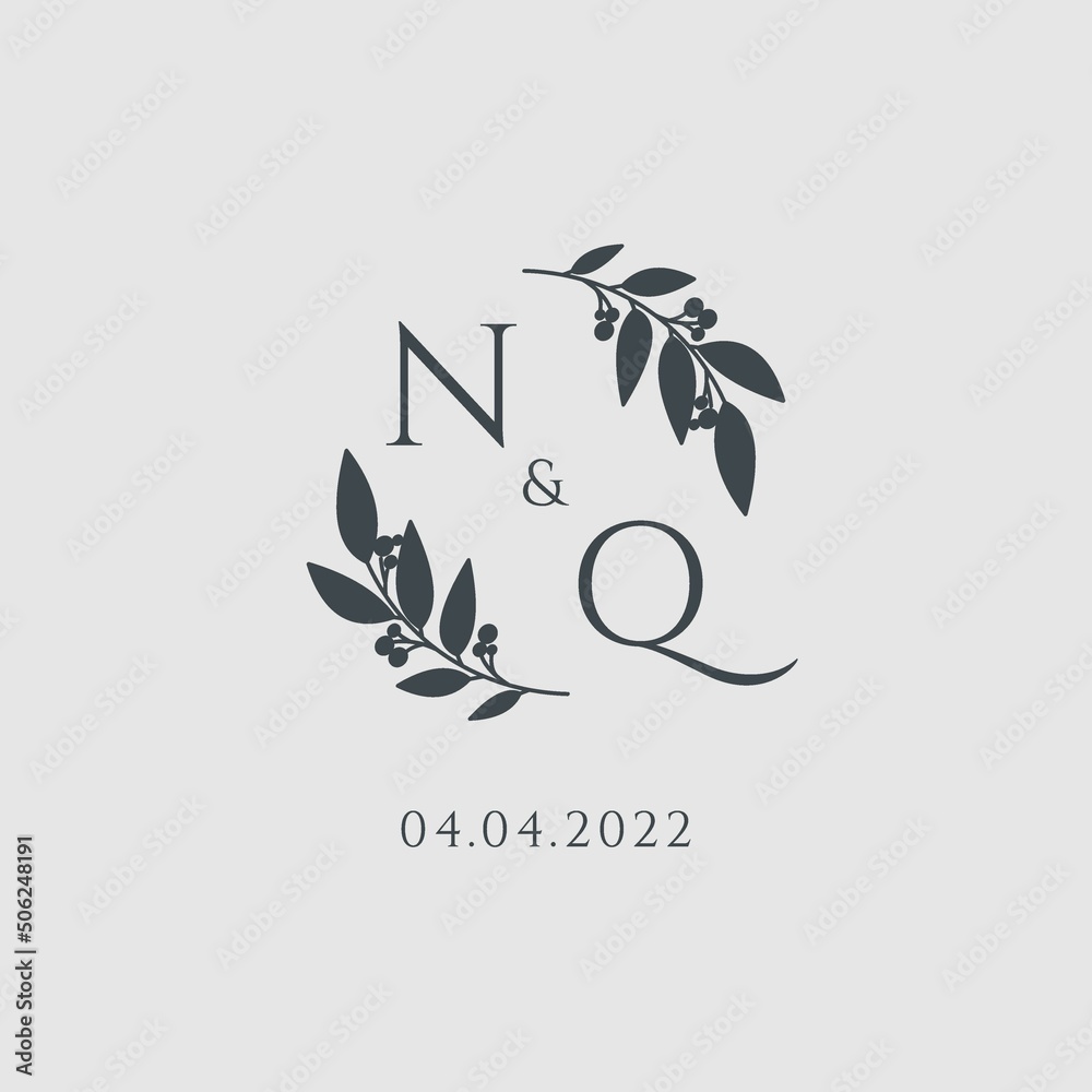 Letter NQ elegant wedding monogram logo design Stock Vector | Adobe Stock