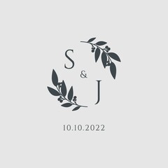 Sticker - Letter SJ elegant wedding monogram logo design