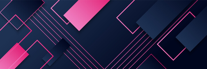 Abstract black pink colorful polygon banner design template. Colorful tech web banner with geometric shapes backdrop and gradient colors. Vector graphic design banner pattern presentation background.