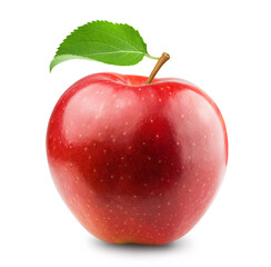 Apple isolated. Red apple with a leaf on a white background.