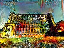 Derelict Mill, With Rubbish And Wild Plants    Digital Art