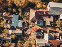 Slums And Shacks In The City Suburbs. Aerial Rooftop View