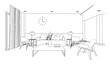 line drawing of living room,Modern design,3d rendering
