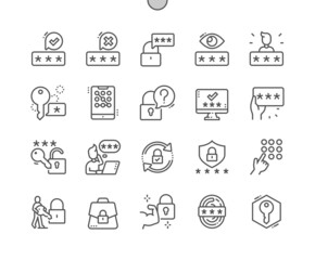 Poster - password. login and key. fingerprint. forgot password. data security. pixel perfect vector thin line