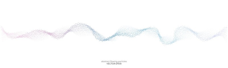 Poster - Abstract dots particles flowing wavy colorful isolated on white background. Vector illustration design elements in concept of technology, energy, science, music.