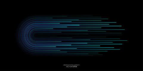 Aufkleber - Vector half circles lines flowing dynamic pattern in blue green colors isolated on black background for concept of AI technology, digital, communication, science, music