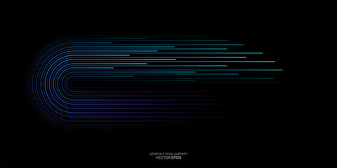 Aufkleber - Vector half circles lines flowing dynamic pattern in blue green colors isolated on black background for concept of AI technology, digital, communication, science, music