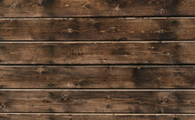 Minimalistic Background And Plenty Of Space For Text. Dark Brown Painted And Varnished Wooden Boards Close-up. Wall Of Rustic Frame House Made Of Natural Wood.