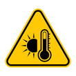 © Fast_Cyclone - High temperature warning sign. Vector illustration of yellow triangle sign with sun and thermometer icon inside. Summer concept. Very hot and scorching. Caution symbol isolated on background.