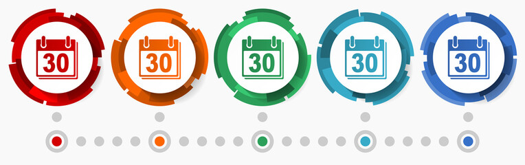 Fototapete - Calendar, month concept vector icon set, modern design abstract web buttons in 5 color options, infographic template