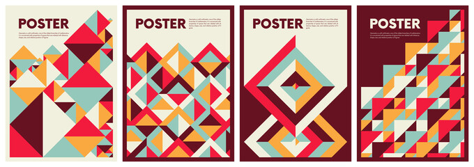 Poster - Colorful pattern in trendy flat style tracery square, Bauhaus inspired vector illustration, minimal abstract art with geometric shapes, new modernism aesthetics set poster