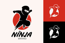Ninja Logo Template With Illustration Of Jumping Ninja Cartoon Mascot