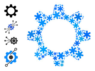 Wall Mural - Mosaic cogwheel pictogram is combined for winter, New Year, Christmas. Cogwheel icon mosaic is designed of light blue snow elements. Some bonus icons are added.