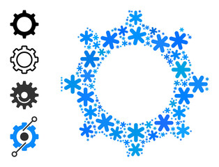 Wall Mural - Mosaic gear icon created for winter, New Year, Christmas. Gear icon mosaic is created from light blue snow flakes. Some similar icons are added.