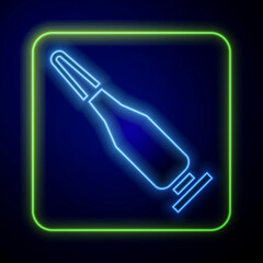 Poster - Glowing neon Bullet icon isolated on blue background. Vector