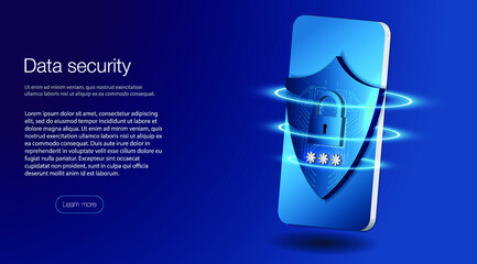Poster - The concept of mobile phone and personal data protection. Vector Security Data Protection concept Data secure. Safety internet technology, data secure. Vector