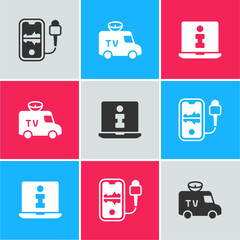 Wall Mural - Set Mobile recording, TV News car and Information icon. Vector