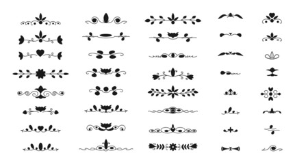 Poster - Dividers decor set. Collection of classic vintage separators. Vector black linear text dividers on a white background. Outlines label a set of border elements.
