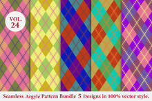 Argyle Pattern Bundle 5 Designs Vol.24,geometric,Knitted,plaid