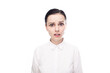 © Диана Шиловская - displeased woman in white shirt on white background