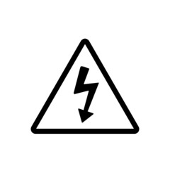 Wall Mural - Black outline High voltage lightning triangle safety sign, electric power warning label vector